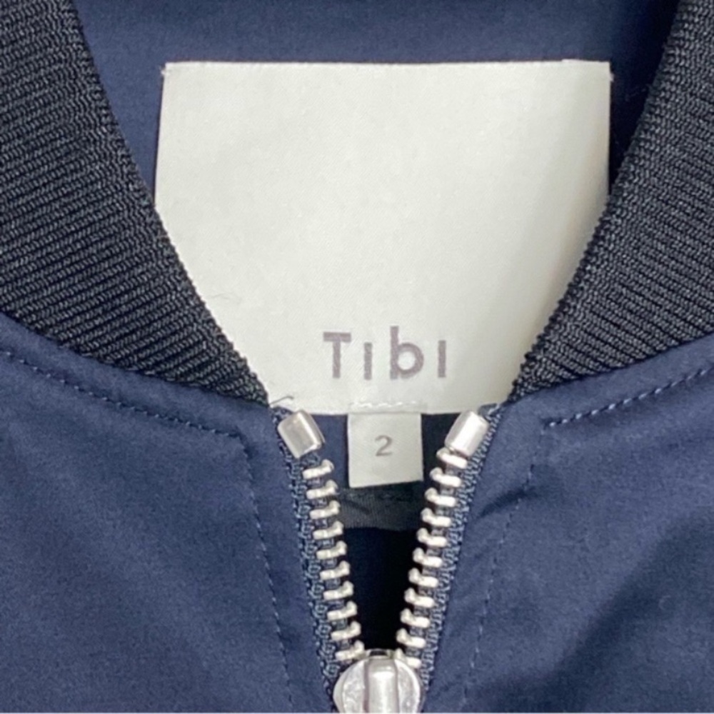 TIBI Mila Satin Bomber Jacket in Dark Navy - Picture 11 of 11